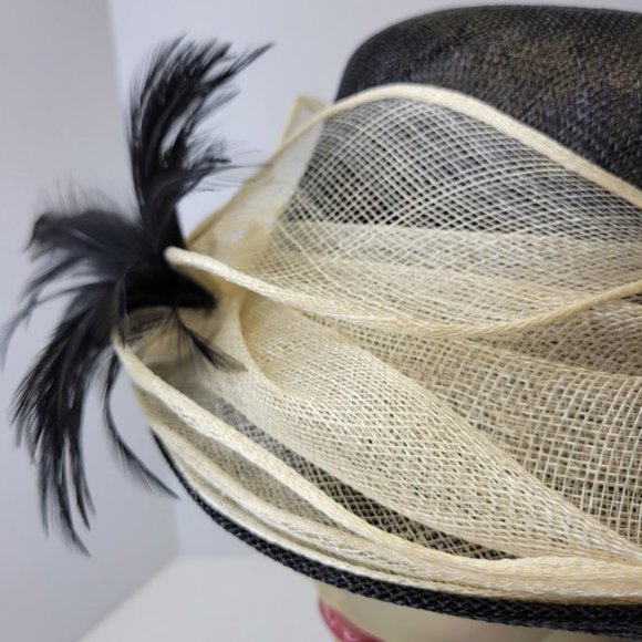 Black and Cream Dress Hat Sinamay Church Hat Adjustable Hat Kentucky Derby Hat - Picture 10 of 16